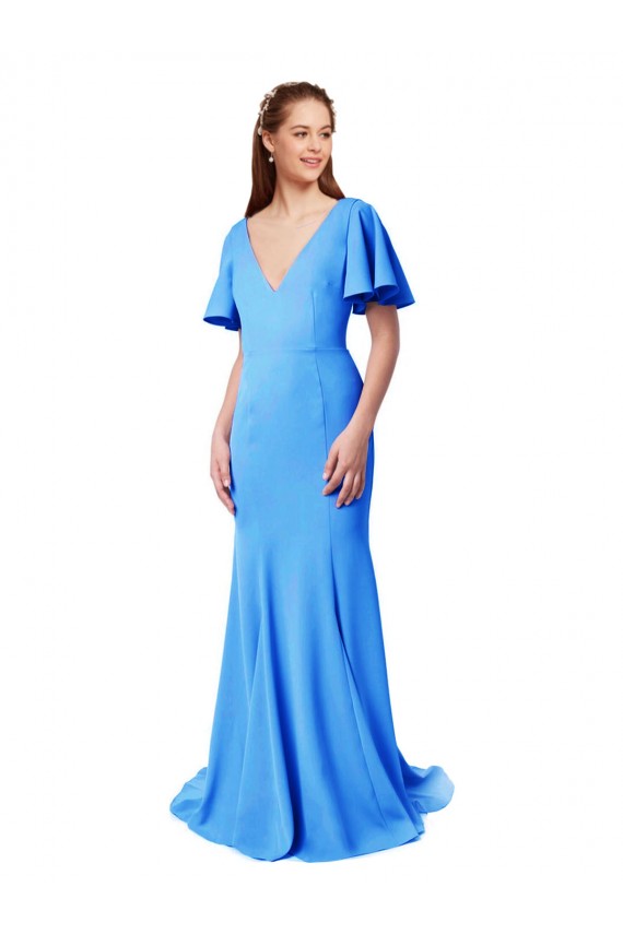 V-Back Short Sleeves V-Neck Mermaid, Sheath Stretch Crepe Prom Dress / Bridesmaid Dress Worcester