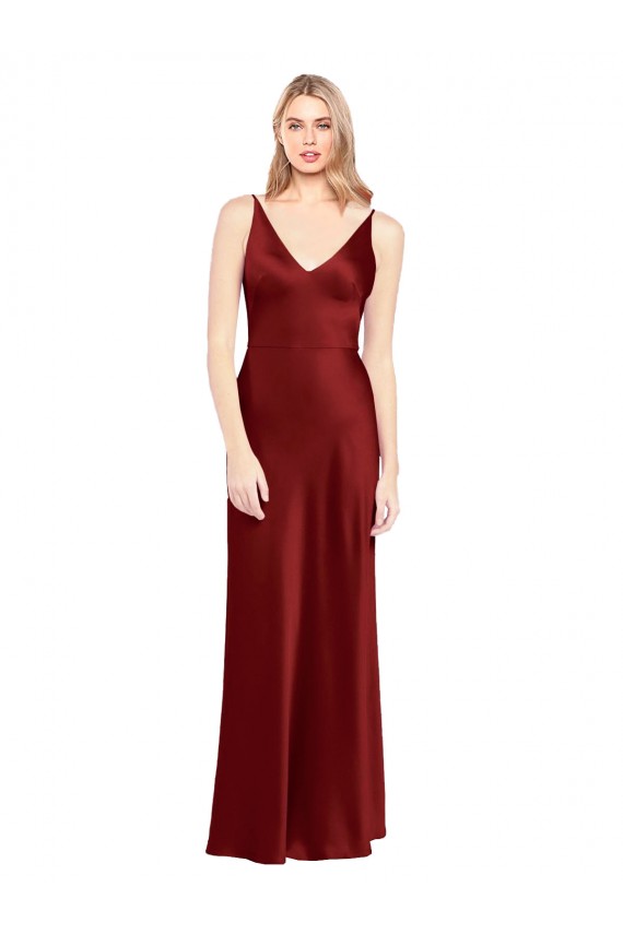 V-Back Sleeveless Spaghetti Straps A-Line Stretch Satin Formal Evening Gown / Prom Dress / Bridesmaid Dress Worcester