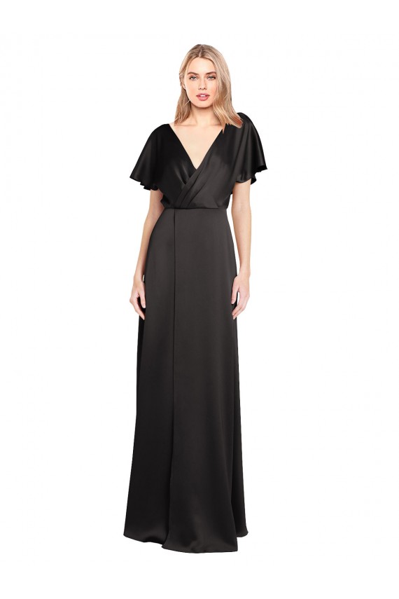 Open Back Cap Sleeves V-Neck A-Line Stretch Satin Bridesmaid Dress / Evening Dress Worcester