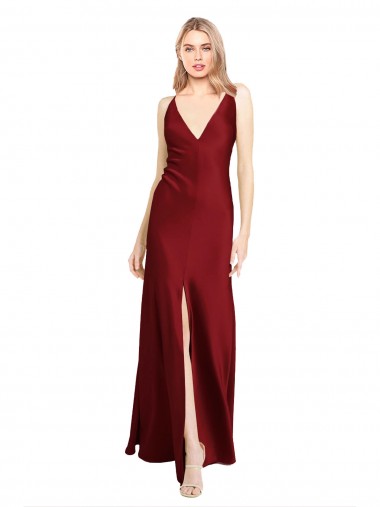 V-Back Sleeveless V-Neck A-Line Stretch Satin Black Tie Evening Gown / Prom Dress / Bridesmaid Dress Worcester