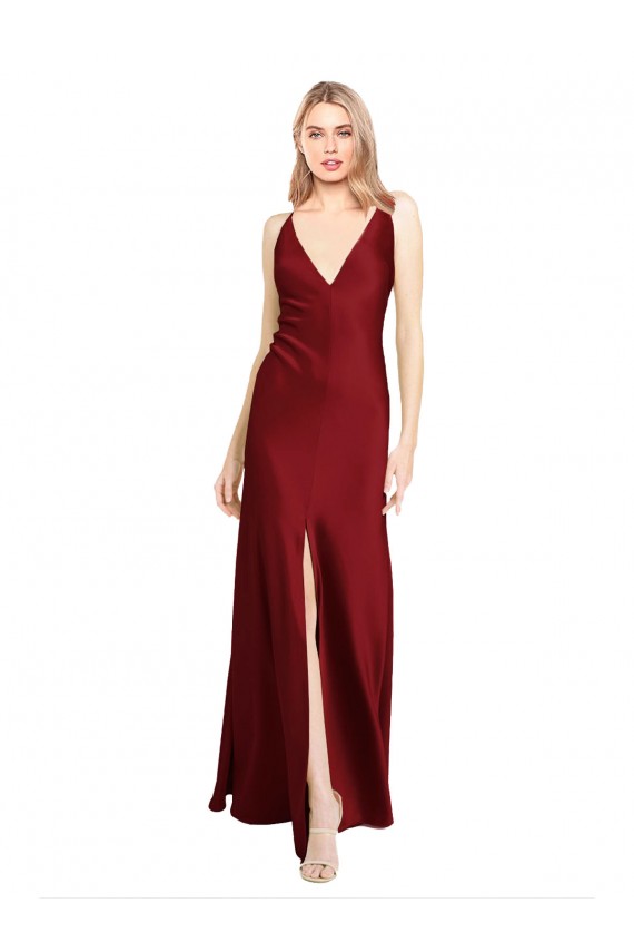 V-Back Sleeveless V-Neck A-Line Stretch Satin Black Tie Evening Gown / Prom Dress / Bridesmaid Dress Worcester