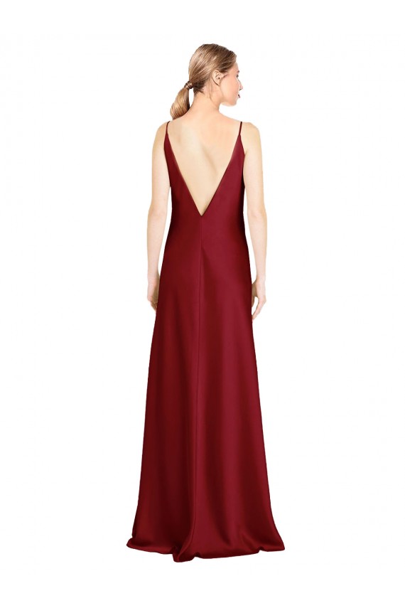 V-Back Sleeveless V-Neck A-Line Stretch Satin Black Tie Evening Gown / Prom Dress / Bridesmaid Dress Worcester