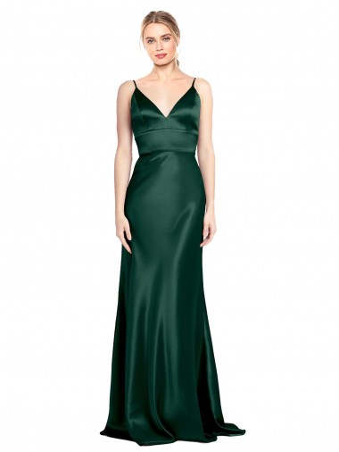 V-Back Sleeveless Spaghetti Straps Sheath Stretch Satin Formal Evening Gown / Prom Dress / Bridesmaid Dress Worcester