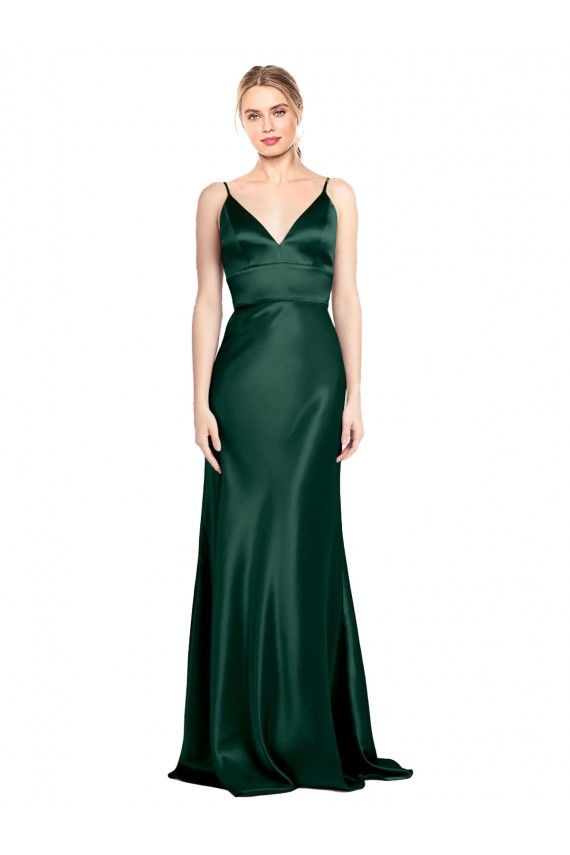 V-Back Sleeveless Spaghetti Straps Sheath Stretch Satin Formal Evening Gown / Prom Dress / Bridesmaid Dress Worcester
