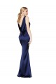 Low Back Dark Navy Sleeveless Halter Neck Sheath Stretch Satin Formal Evening Gown / Prom Dress / Bridesmaid Dress Worcester