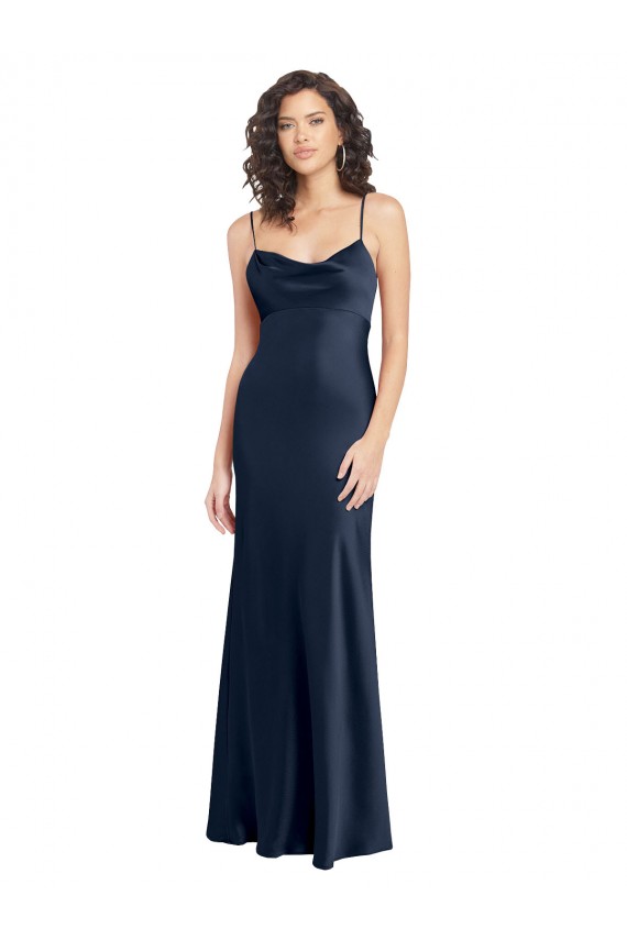 Open Back Sleeveless Cowl Neck A-Line Stretch Satin Black Tie Evening Gown / Prom Dress / Bridesmaid Dress Worcester