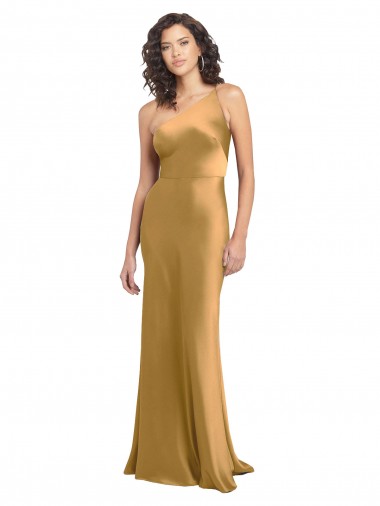 Sleeveless One Shoulder A-Line Stretch Satin Formal Evening Gown / Prom Dress / Bridesmaid Dress Worcester