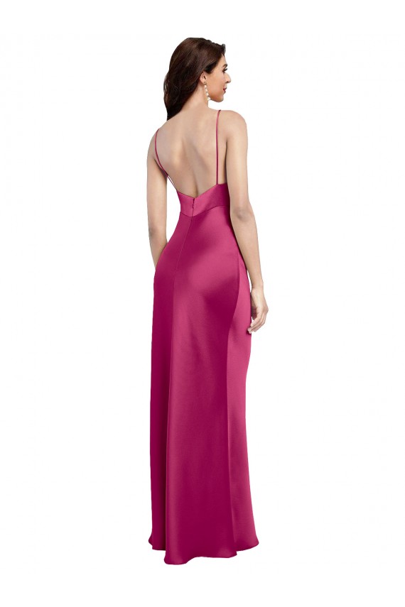 Low Back Sleeveless Spaghetti Straps A-Line Stretch Satin Formal Evening Dress / Bridesmaid Dress Worcester