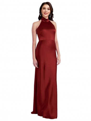 Backless Sleeveless Halter Neck A-Line Stretch Satin Black Tie Evening Gown / Prom Dress / Bridesmaid Dress Worcester