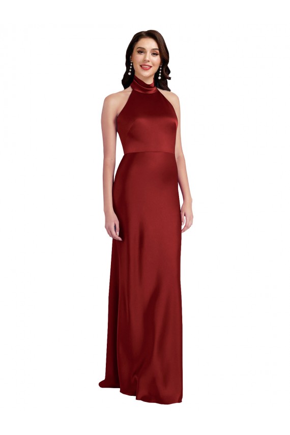Backless Sleeveless Halter Neck A-Line Stretch Satin Black Tie Evening Gown / Prom Dress / Bridesmaid Dress Worcester
