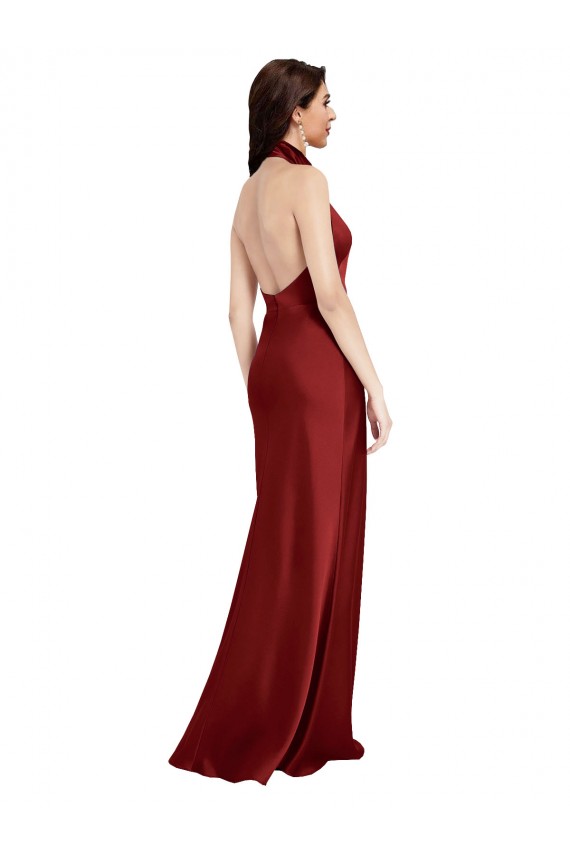 Backless Sleeveless Halter Neck A-Line Stretch Satin Black Tie Evening Gown / Prom Dress / Bridesmaid Dress Worcester