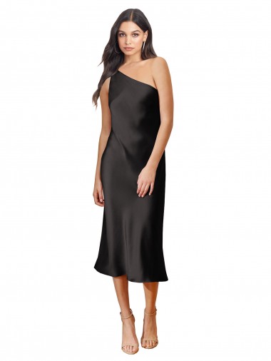 Sleeveless One Shoulder Sheath Stretch Satin Black Tie Evening Dress / Prom Dress / Bridesmaid Dress Worcester