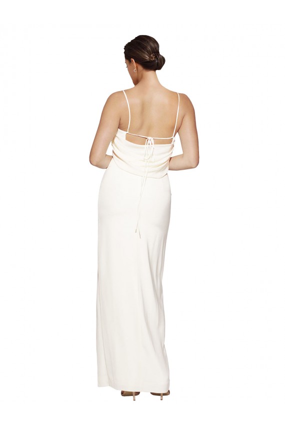 Low Back Ivory Sleeveless Halter Neck Sheath Stretch Satin Formal Evening Gown / Prom Dress / Bridesmaid Dress Worcester