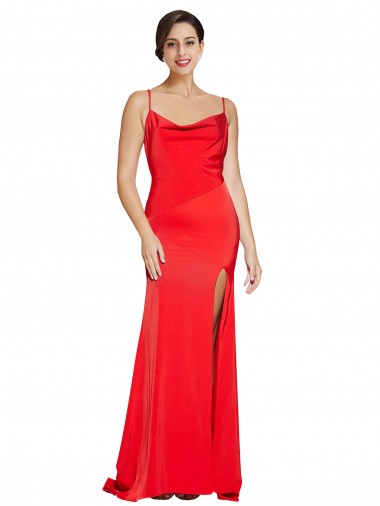 Low Back Sleeveless Cowl Neck Sheath Stretch Satin Formal Evening Gown / Prom Dress / Bridesmaid Dress Worcester