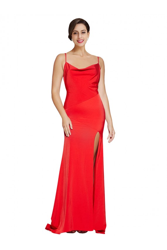 Low Back Sleeveless Cowl Neck Sheath Stretch Satin Formal Evening Gown / Prom Dress / Bridesmaid Dress Worcester
