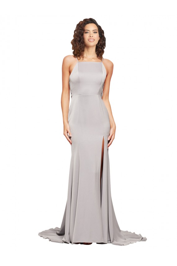 Low Back Sleeveless High Neck A-Line Stretch Satin Formal Evening Gown / Prom Dress / Bridesmaid Dress Worcester