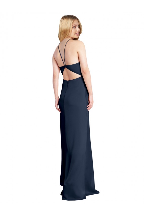 Criss Cross Open Back Sleeveless Halter Neck A-Line Stretch Satin Formal Evening Gown / Prom Dress / Bridesmaid Dress Worcester