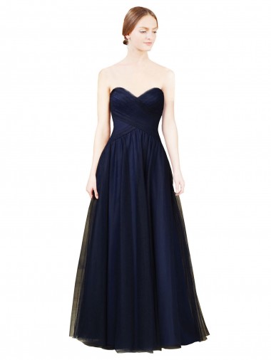 Dark Navy Sleeveless Sweetheart A-Line Tulle Bridesmaid Dress / Evening Dress Worcester