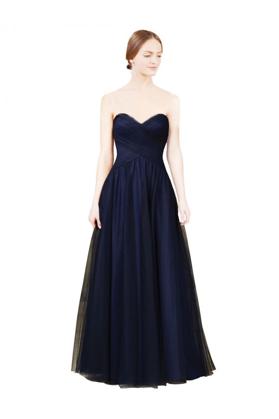 Dark Navy Sleeveless Sweetheart A-Line Tulle Bridesmaid Dress / Evening Dress Worcester