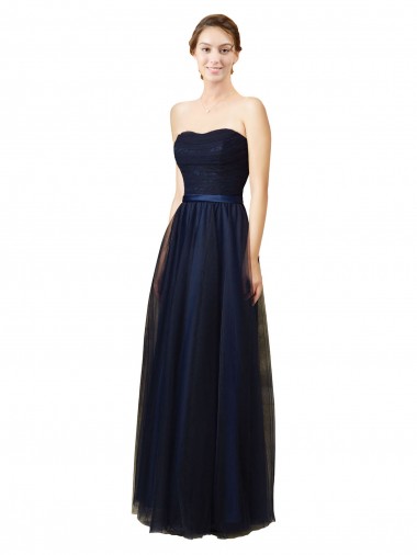 Dark Navy Sleeveless Sweetheart A-Line Tulle Bridesmaid Gown Worcester