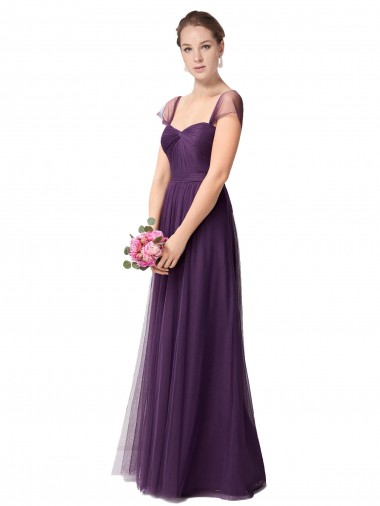 Plum Purple Cap Sleeves Sweetheart A-Line Tulle Bridesmaid Dress Worcester