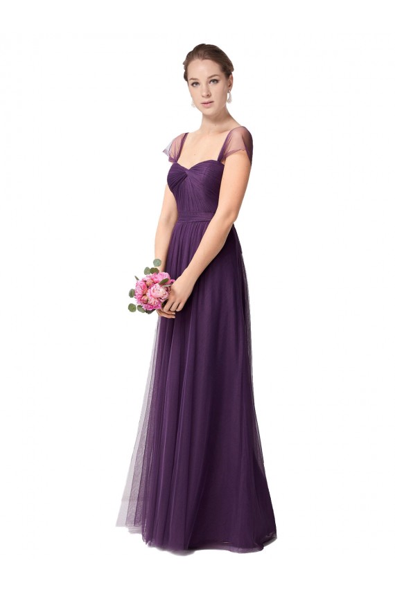 Plum Purple Cap Sleeves Sweetheart A-Line Tulle Bridesmaid Dress Worcester