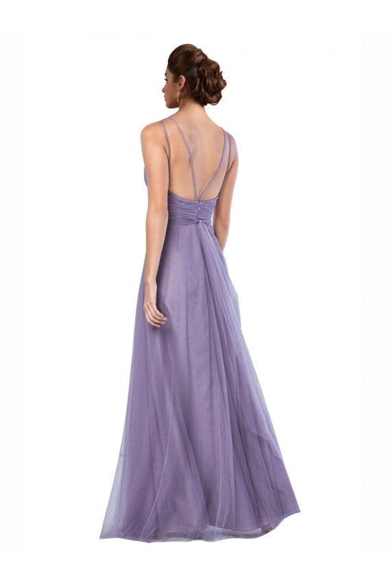 V-Back Watermelon Sleeveless Spaghetti Straps A-Line Tulle Bridesmaid Dress Worcester
