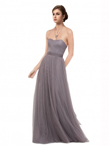 V-Back Pewter Sleeveless Spaghetti Straps A-Line Tulle Bridesmaid Dress Worcester