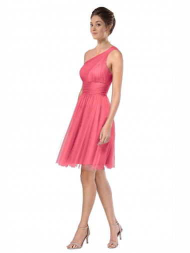 Watermelon Sleeveless One Shoulder A-Line Tulle Bridesmaid Dress Worcester