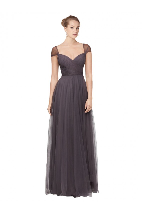 Pewter Cap Sleeves Sweetheart A-Line Tulle Bridesmaid Dress Worcester