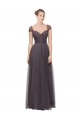 Pewter Cap Sleeves Sweetheart A-Line Tulle Bridesmaid Dress Worcester
