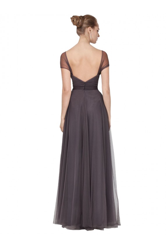 Pewter Cap Sleeves Sweetheart A-Line Tulle Bridesmaid Dress Worcester