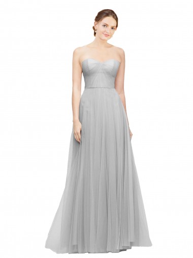 Silver Sleeveless Sweetheart A-Line Tulle Bridesmaid Dress Worcester