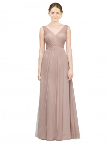 Blush Sleeveless V-Neck A-Line Tulle Bridesmaid Dress Worcester