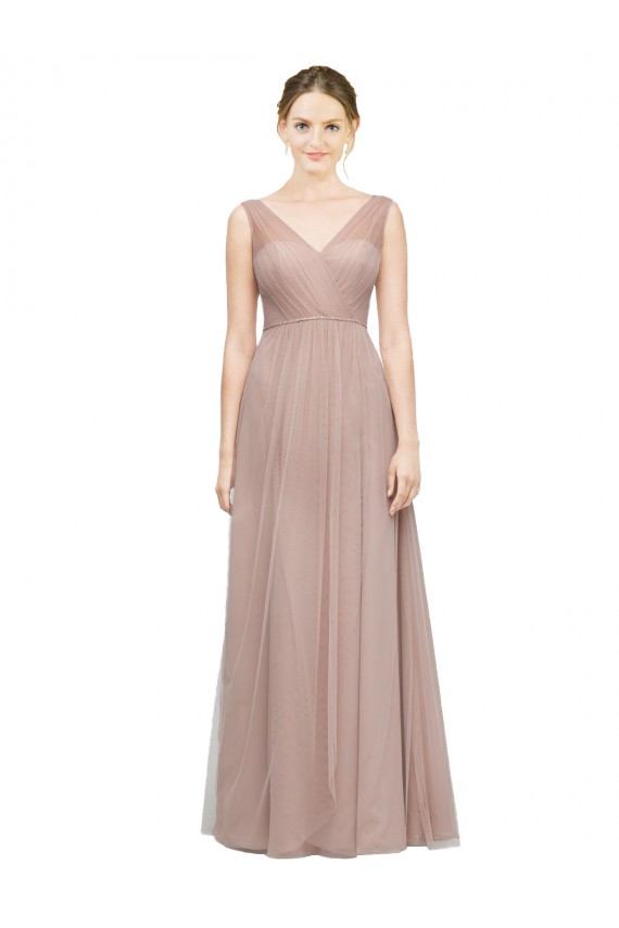 Blush Sleeveless V-Neck A-Line Tulle Bridesmaid Dress Worcester