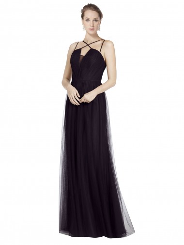 Sleeveless Spaghetti Straps A-Line Tulle Bridesmaid Gown Worcester