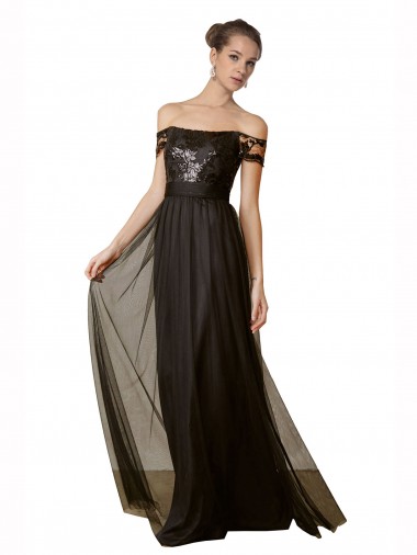Sleeveless Off the Shoulder A-Line Tulle & Sequin Bridesmaid Dress Worcester