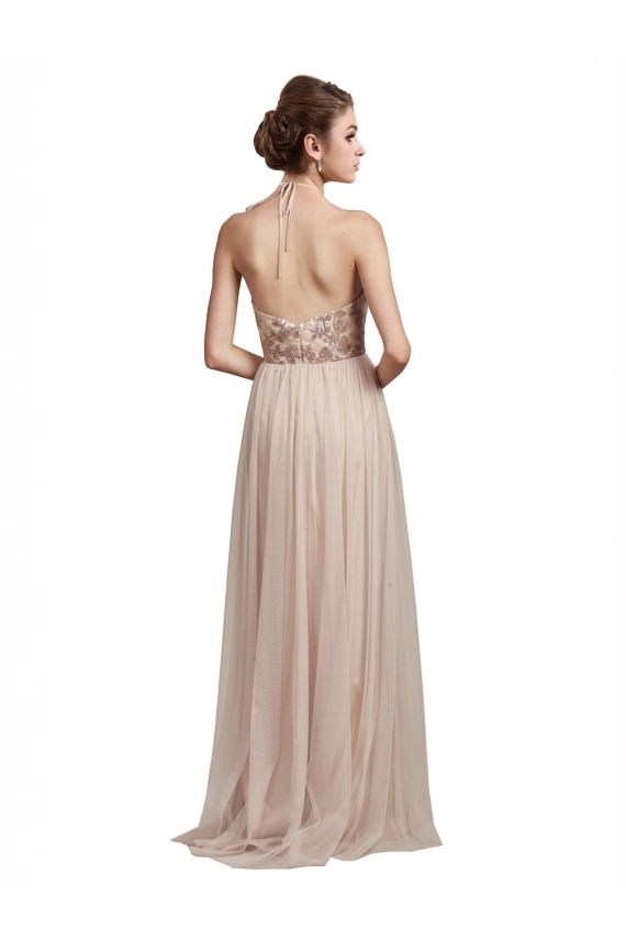 Nude Sleeveless Halter Neck A-Line Tulle Bridesmaid Dress Worcester