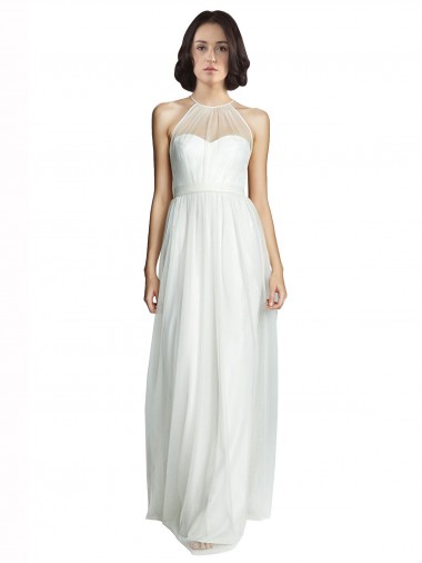 White Sleeveless Halter Neck A-Line Tulle Bridesmaid Dress Worcester