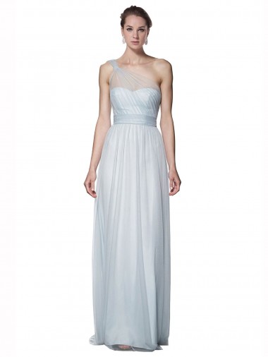 Mist Sleeveless One Shoulder A-Line Tulle Bridesmaid Dress Worcester