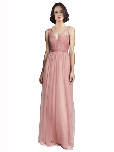 Rose Pink Sleeveless V-Neck A-Line Tulle Bridesmaid Dress Worcester