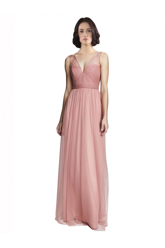 Rose Pink Sleeveless V-Neck A-Line Tulle Bridesmaid Dress Worcester
