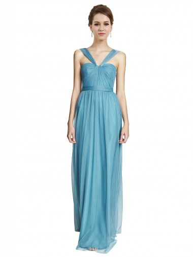 Sky Blue Sleeveless Spaghetti Straps A-Line Tulle Bridesmaid Dress Worcester