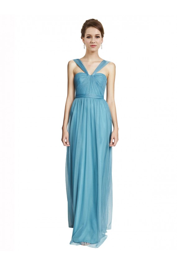 Sky Blue Sleeveless Spaghetti Straps A-Line Tulle Bridesmaid Dress Worcester