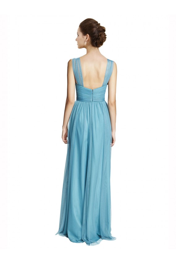 Sky Blue Sleeveless Spaghetti Straps A-Line Tulle Bridesmaid Dress Worcester