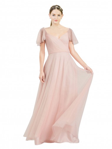 Flutter Sleeves V-Neck A-Line Tulle Formal Dress / Bridesmaid Dress Worcester