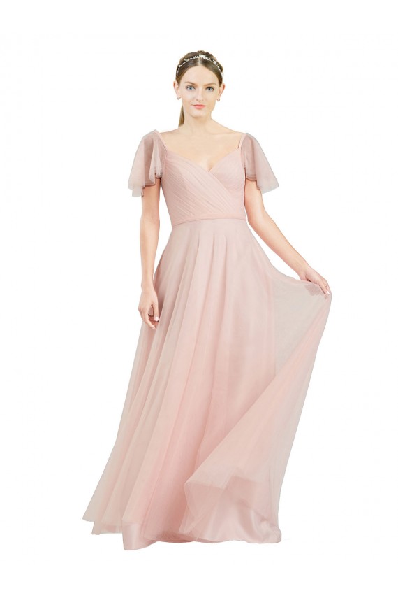 Flutter Sleeves V-Neck A-Line Tulle Formal Dress / Bridesmaid Dress Worcester