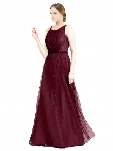 Keyhole Back Sleeveless Boat Neck A-Line Tulle Semi Formal Evening Dress / Bridesmaid Dress Worcester
