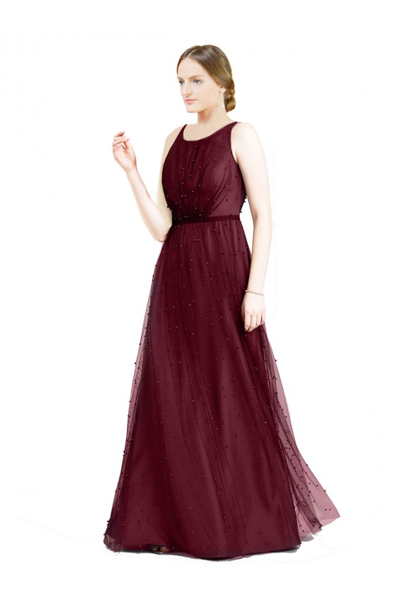 Keyhole Back Sleeveless Boat Neck A-Line Tulle Semi Formal Evening Dress / Bridesmaid Dress Worcester