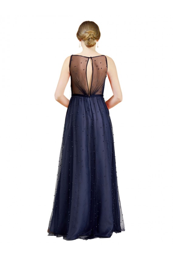 Keyhole Back Sleeveless Boat Neck A-Line Tulle Semi Formal Evening Dress / Bridesmaid Dress Worcester
